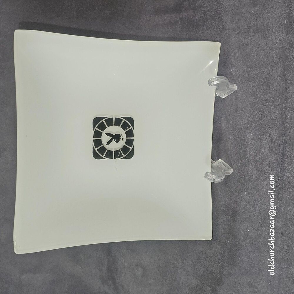 Playboy White Glass Square Serving Tray Black Bunny Logo Modern Decor Small